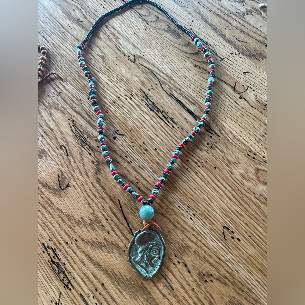 Custom made bohemian bead and leather necklace